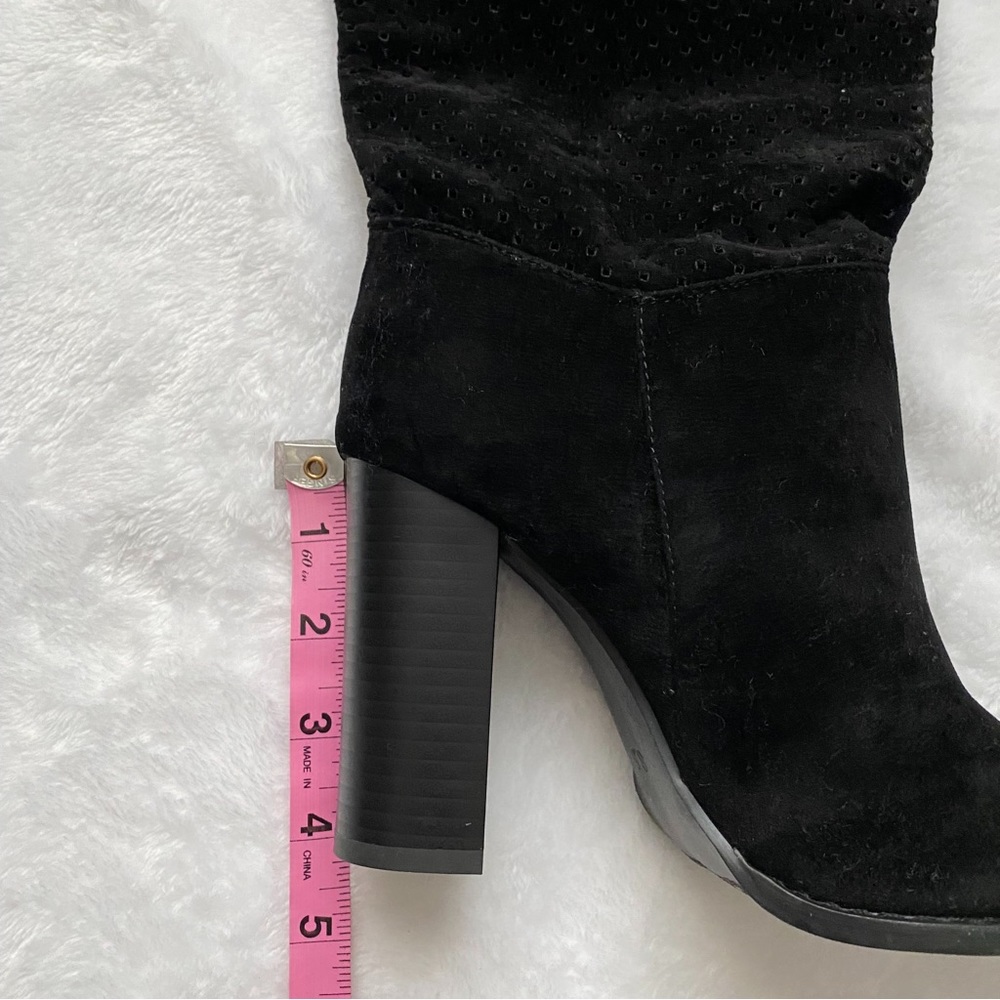 NWOT Perforated Stacked Heel Black Boots - Picture 11 of 12